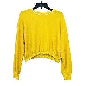 Hollister Women’s Y2k Yellow Waffle Knit Boyfriend Long Sleeve T-Shirt, size M.‌